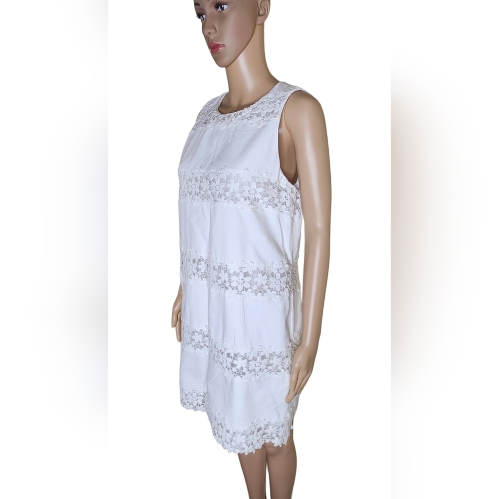 J. Crew Factory women's white cotton embroidered lace trim shift casual dress 8 - Picture 2 of 10